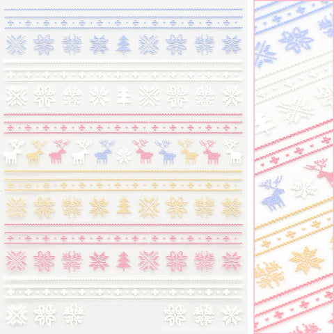 Holiday 3D Embossed Nail Art Sticker / Nordic Sweater / Pastel Pink Blue Yellow