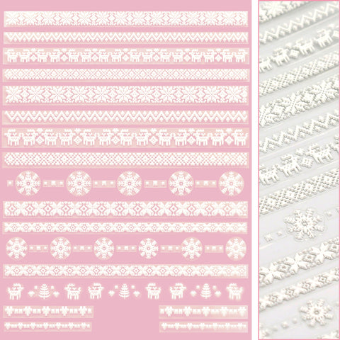 Holiday 3D Embossed Nail Art Sticker / Christmas Sweater / White