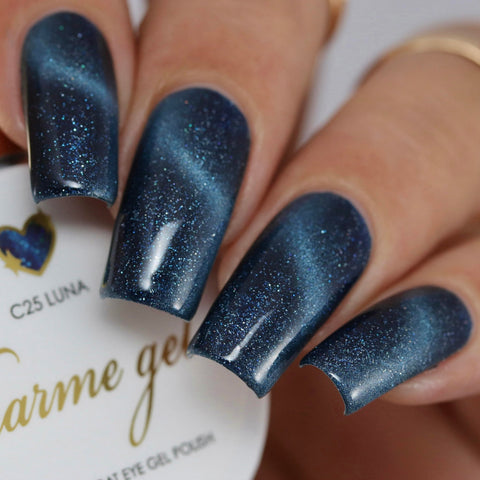 Charme Gel / Cat Eye C25 Luna Dark Blue Polish Galaxy Nail Art