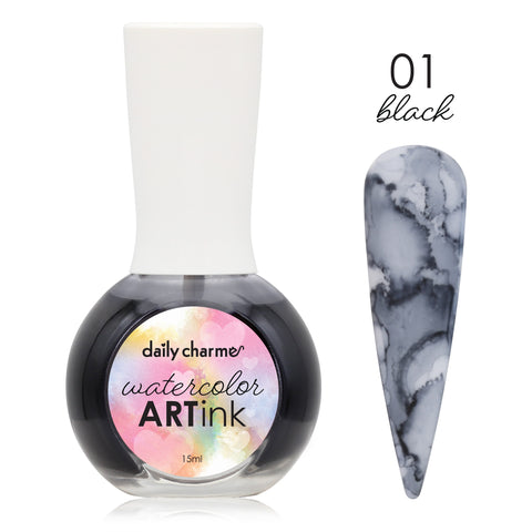 Daily Charme Watercolor Art Ink / 01 Black White Marble Nails