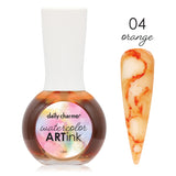 Daily Charme Watercolor Art Ink / 04 Orange Nail Marble Design