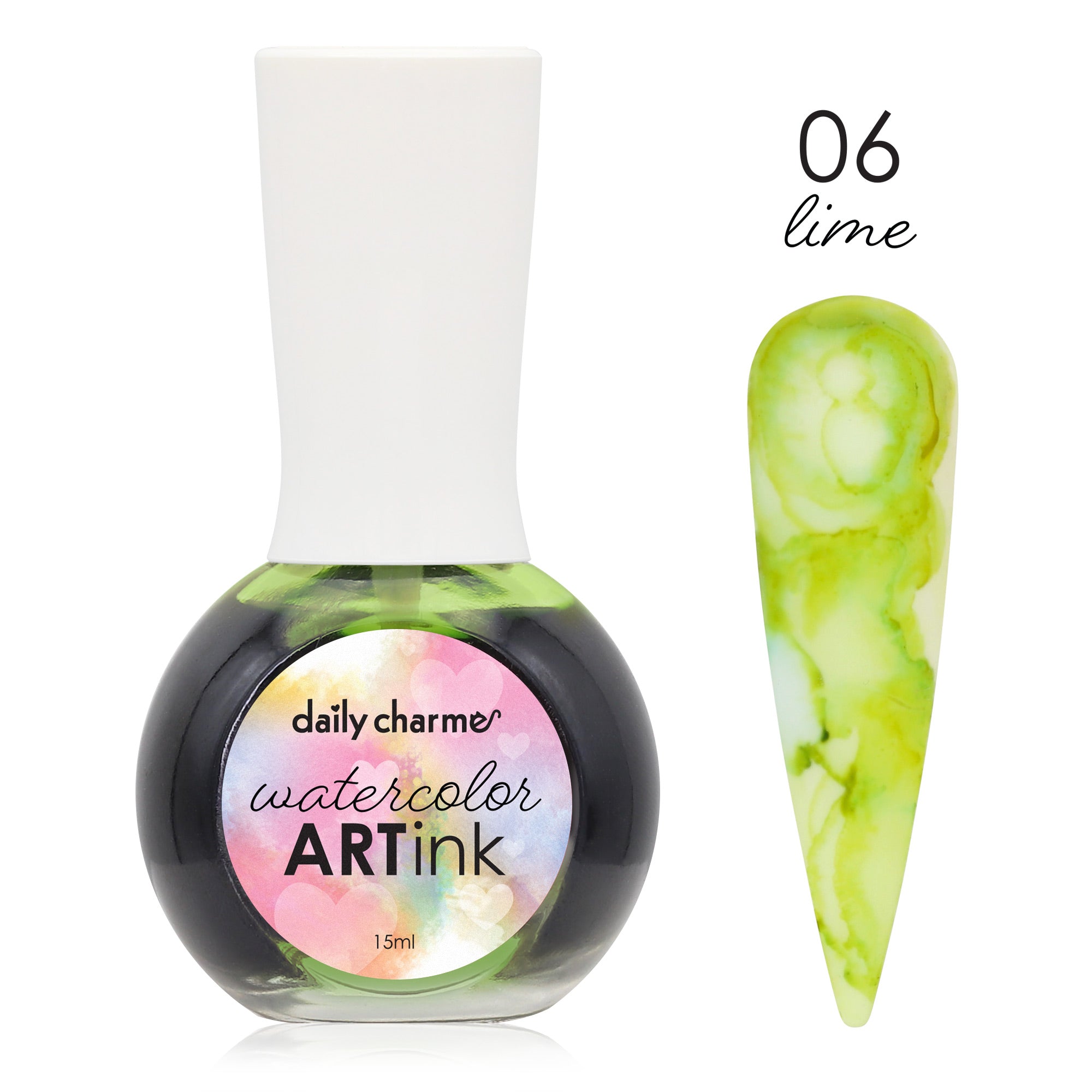 Daily Charme Watercolor Art Ink / 06 Lime Green Marble Nail Design