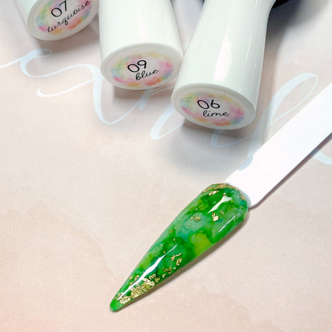 Daily Charme Watercolor Art Ink / 06 Lime Green Jade Marble Nail Design