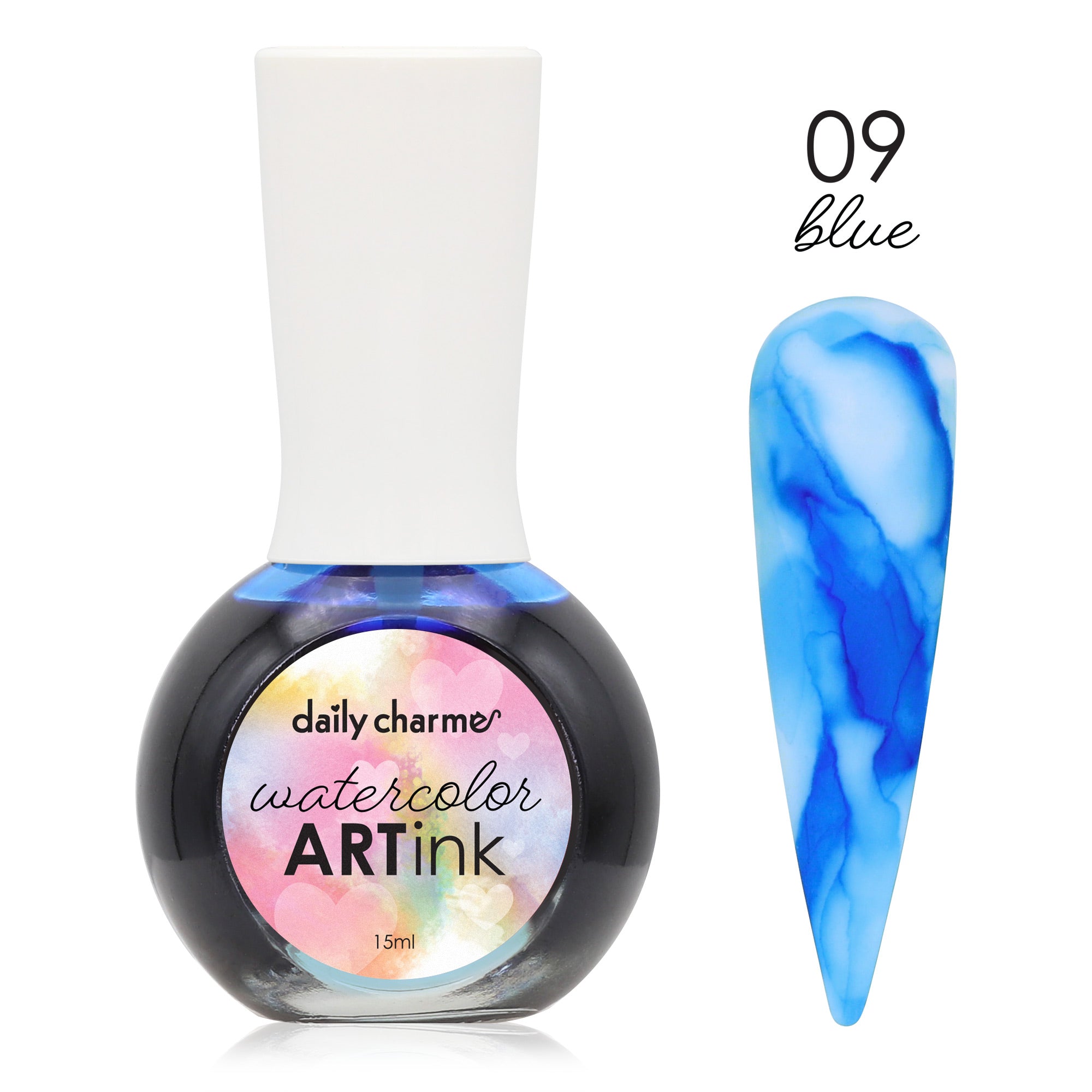 Daily Charme Watercolor Art Ink / 09 Blue Ocean Marble Nail Design