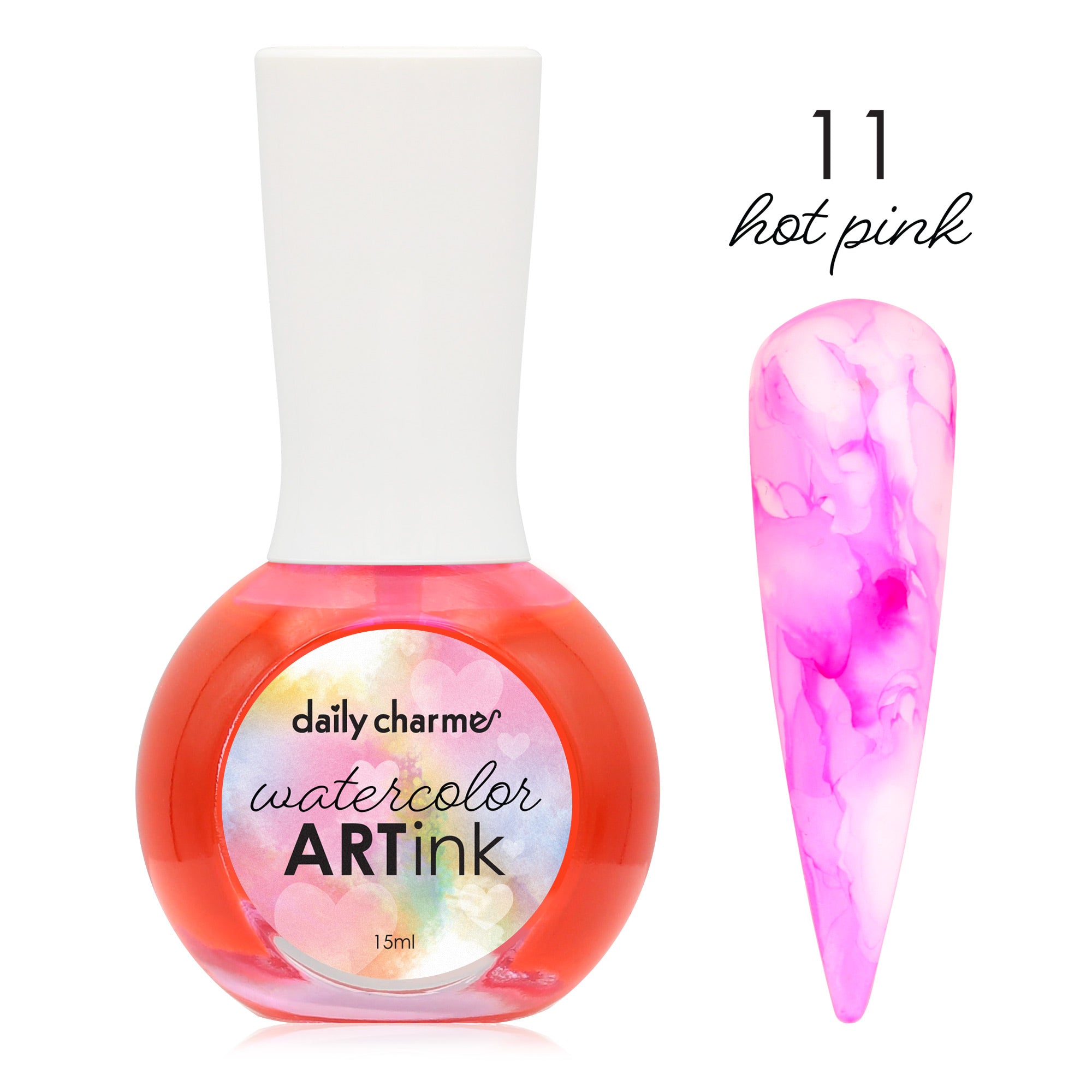 Daily Charme Watercolor Art Ink / 11 Hot Pink Marble Pastel Nail DIY
