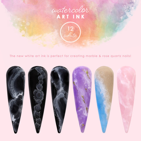Daily Charme Watercolor Art Ink / 12 White Rose Quartz Nail Easy DIY Marble