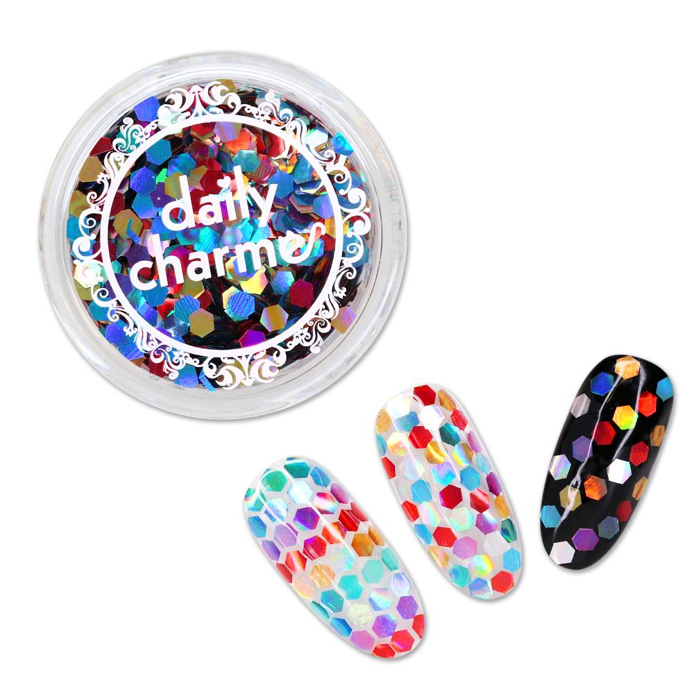 Colorful Rainbow Holographic Hex Nail Art Glitter Mix