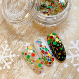 Festive Holiday Glitter Mix / Holly Jolly Iridescent Holo Red Green Gold Dots Nail Art