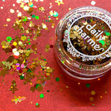 Festive Holiday Glitter Mix / Christmas Tree Star Gold Nail Art Design