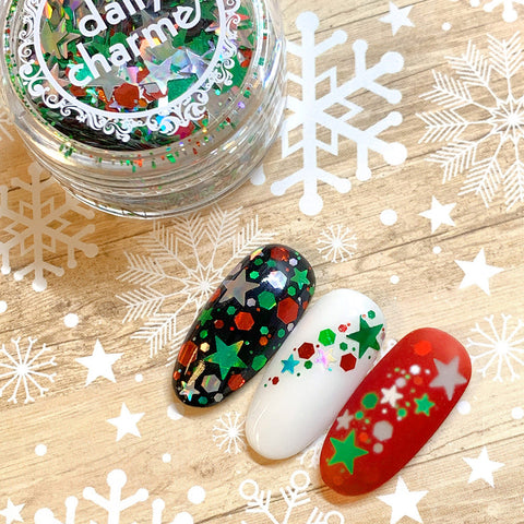 Festive Holiday Glitter Mix / Jingle Bell Rock Holographic Star Nail Design
