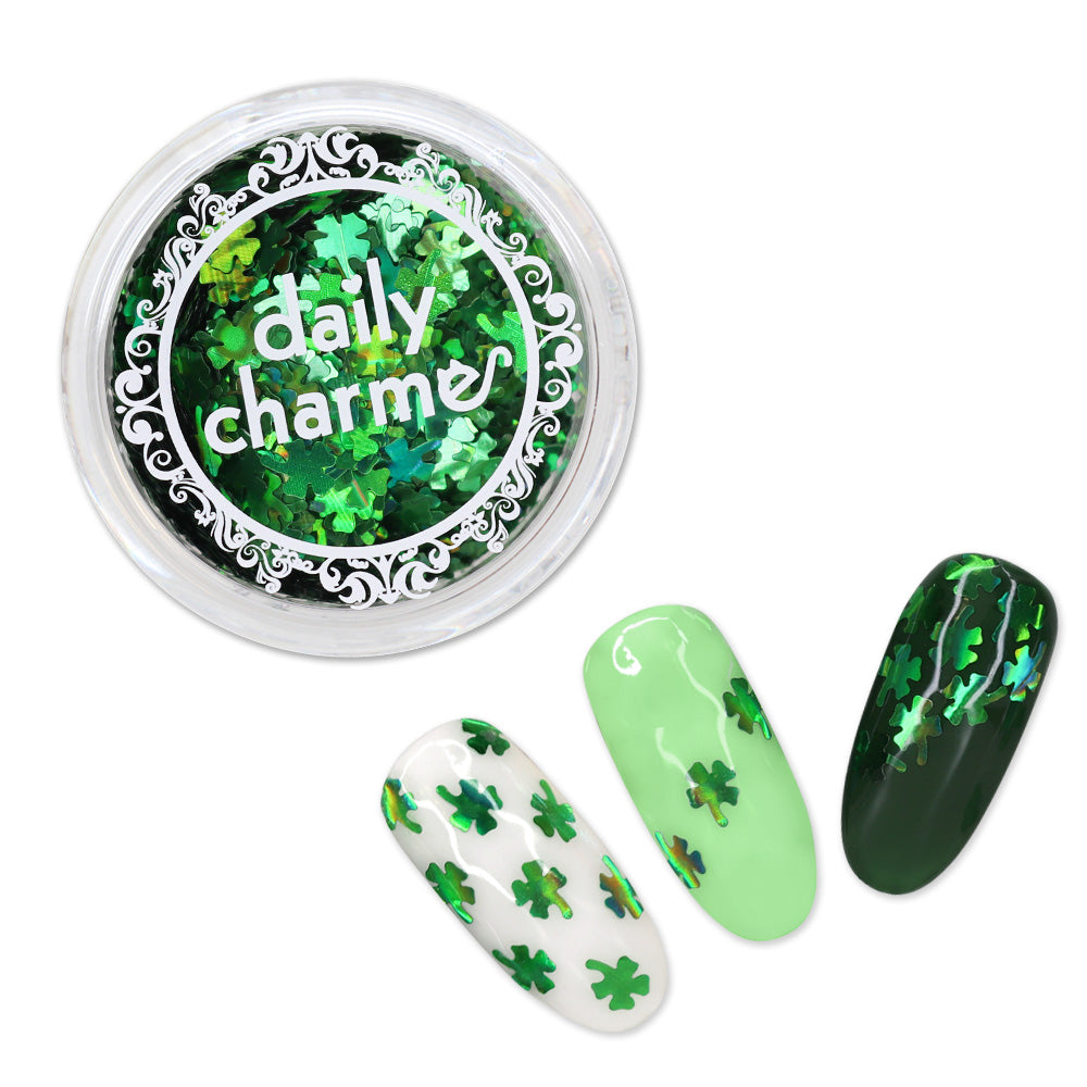Lucky Clover Glitter / Green Holographic Nail Art St Patrick