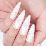 Iridescent Pastel Spring Daisy Glitter Mix Dots Nail Art White Matte Nails