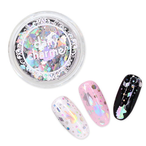 Holographic Unicorn Party Glitter Mix Silver Nail Art Decor Hex Diamond Shape