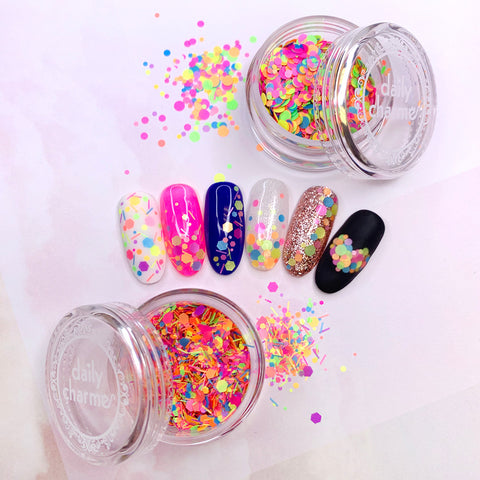 Colorful Rainbow Glitter Dot Mix Nail Art Round