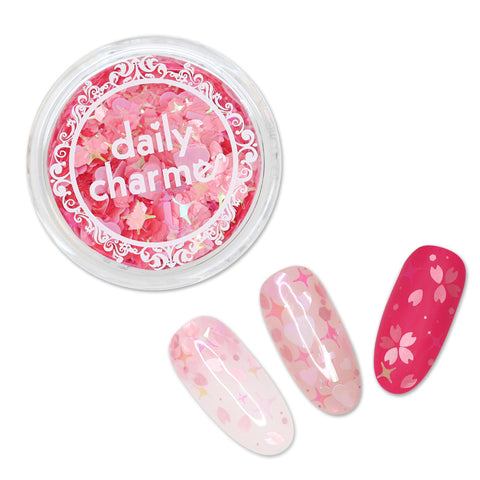 Lovely Heart Glitter Mix Cherry  Blossom Sakura Nail Art Pink