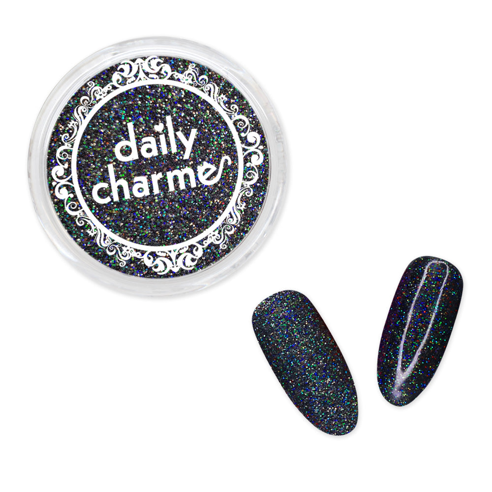 Daily Charme Solvent Resistant Nail Art Decoration Holographic Glitter Dust / Midnight Shadow Black Nail Art
