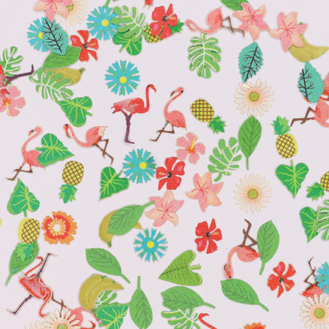 Delicate Soft Paper Glitter Tropical Paradise Summer Nail Art Flamingo Leafy