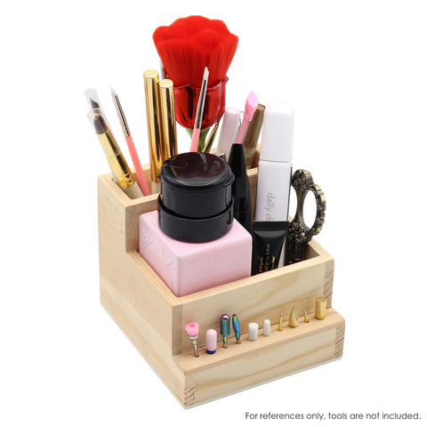 Nail Tool Wooden Desk Organizer for Drill Bits Files Brush Polish DIY Salon Storage