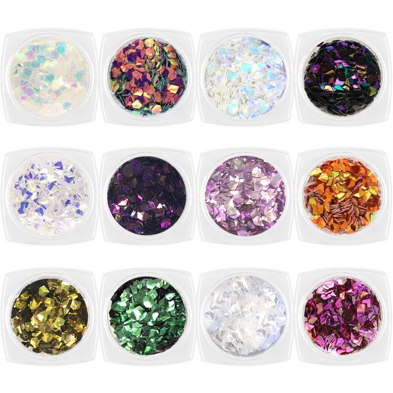 Colorful Iridescent AB Diamond Gem Glitter Set / 12 Jars
