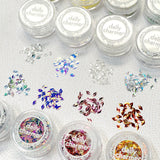 Colorful Iridescent AB Diamond Shape Glitter Set / 12 Jars Snowflake Nail Design