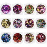 Nail Art Colorful Metallic Confetti Round Glitter Set / 12 Jars