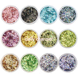 Colorful Holographic Glitter Flakes Set / 12 Jars Nail Art Supplies