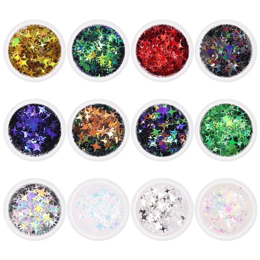 Colorful Holographic Star Sparkle Glitter Set / 12 Jars