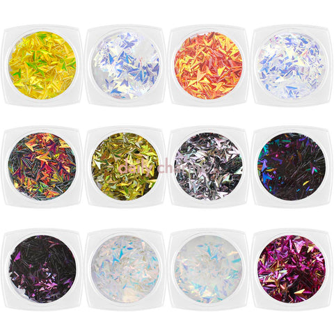 Colorful V Arrow Glitter Set / 12 Jars Iridescent Chameleon Nail Art Glitters