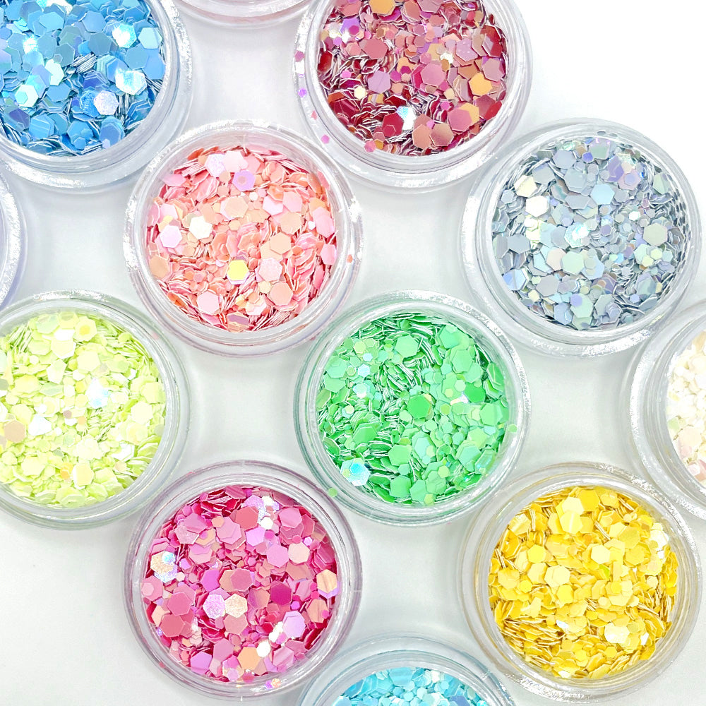 Iridescent Pastel Hex Mix Glitter Set / 12 Jars – Daily Charme