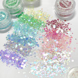 Iridescent Pastel Hex Mix Glitter Set / 12 Jars Nail Art