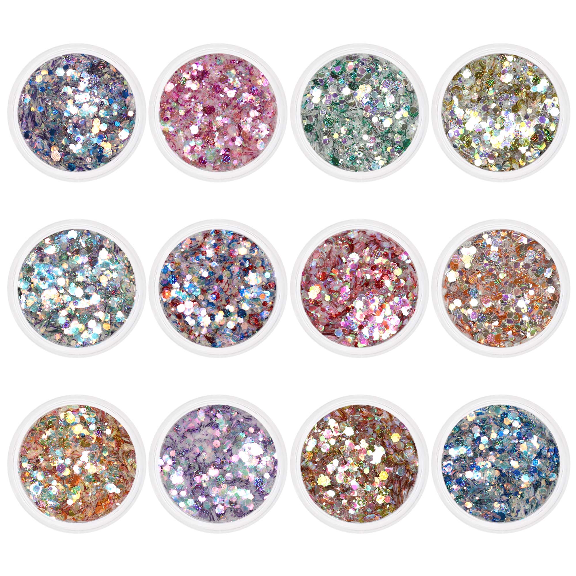 Iridescent Holographic Pixel Hex Glitter Mix Set for Nail Art