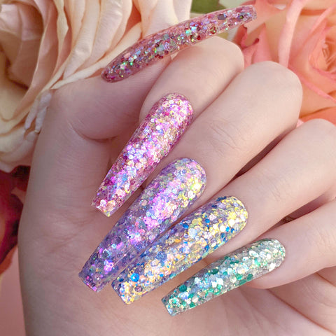 Iridescent Holographic Pixel Hex Glitter Mix Set for Nail Art