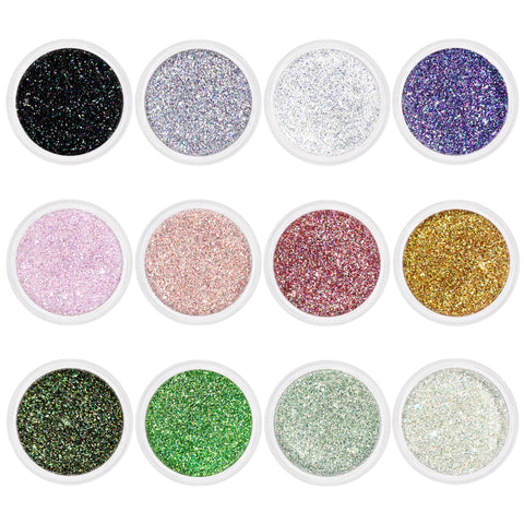Holographic Twinkle Flash Glitter Dust Set / 12 Jars Nail Art Decor Supplies