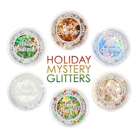 Holiday Mystery Glitter Bundle / 6 Jars Nail Art Snowflake Stocking Stuffer Idea