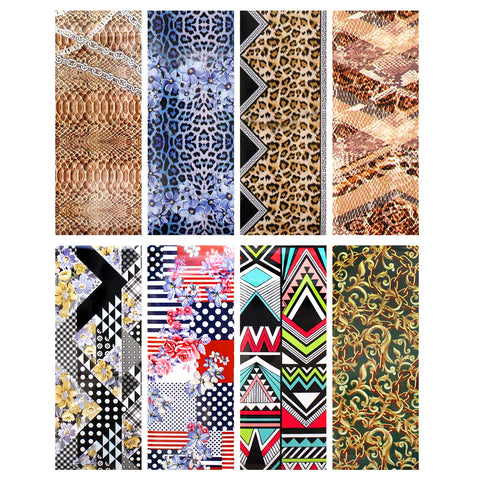 Nail Art Foil Paper Bundle / Fashionista Prints / 8 Designs Leopard Cheetah Snakeskin Geometric Nail Art