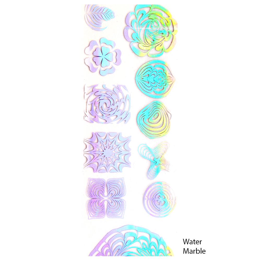 Nail Art Foil Paper / Holographic Prints Tropical Print, Snakeskin, Lovely Roses, Water Marble, Cute Skulls, Geometric Triangles