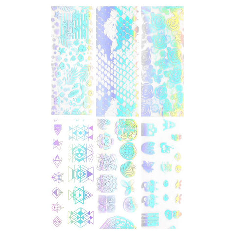 Nail Art Foil Paper / Holographic Prints Tropical Print, Snakeskin, Lovely Roses, Water Marble, Cute Skulls, Geometric Triangles