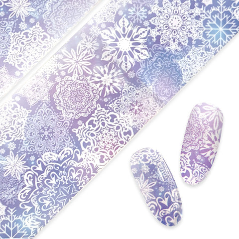 Nail Art Foil Paper / Frosty Snowflakes Frozen Manicure Blue Purple Ombre