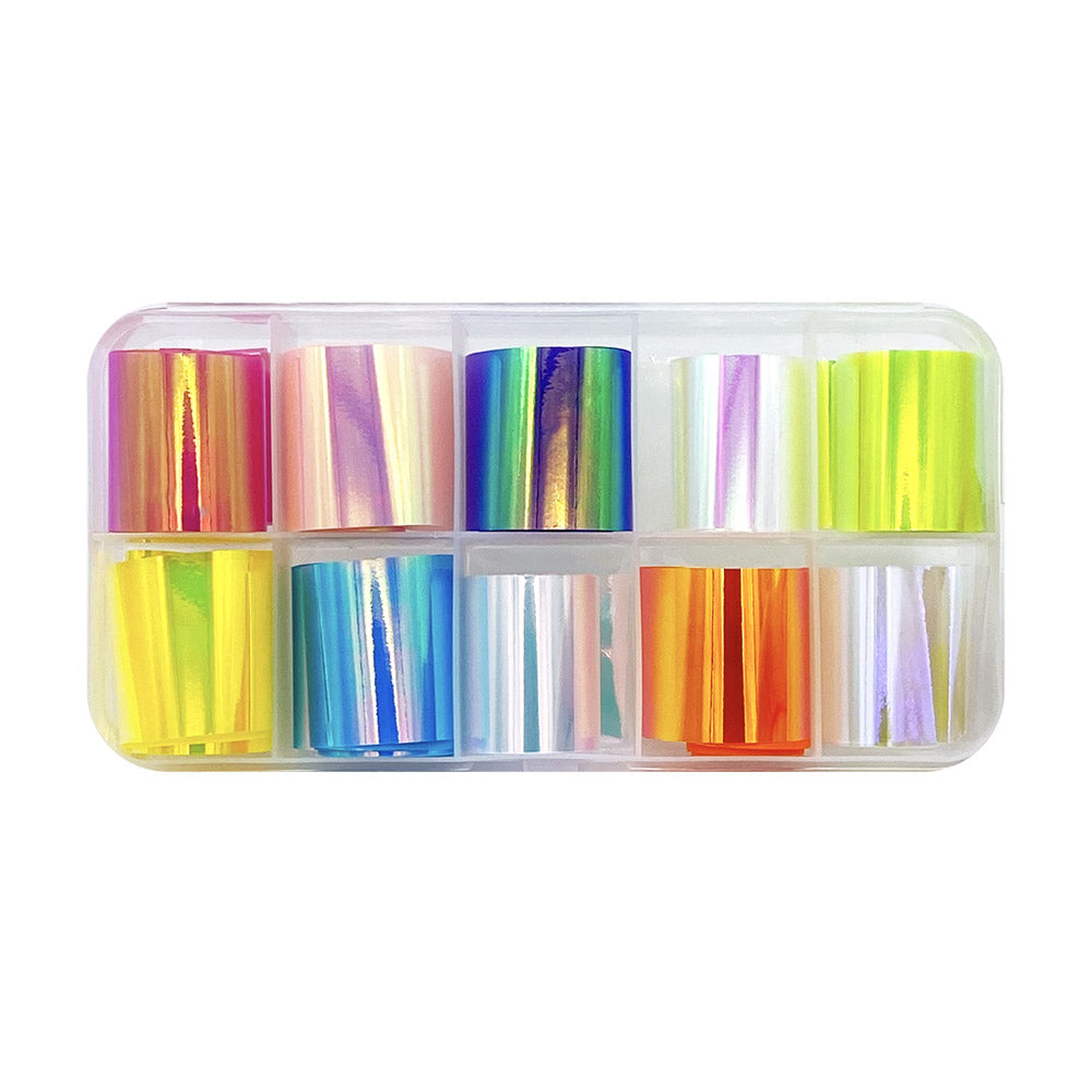 Nail Art Glass Film Paper Box / 10 Iridescent Colors Aurora Nails