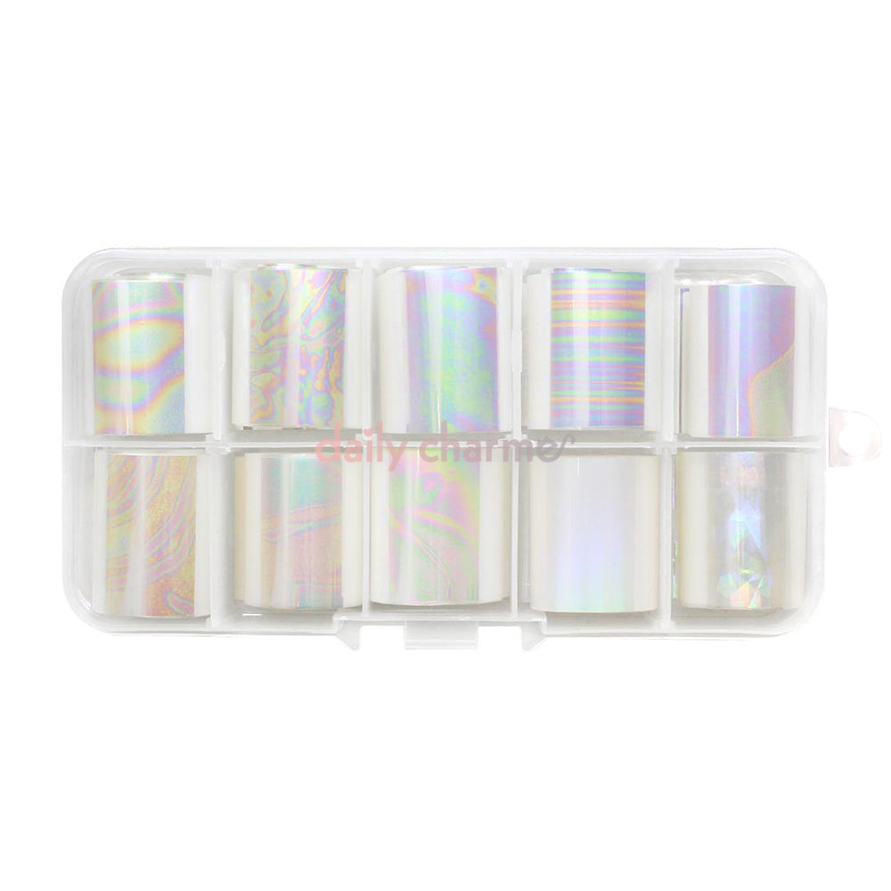 Nail Art Foil Box Set / 10 Colors / Iridescent Pearl Oil Spill Rainbow Nails