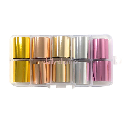 Nail Art Foil Box Set / 5 Colors / Metallic Pink Gold Champagne Silver Rose Gold