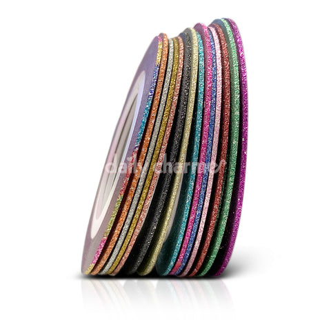 1MM Glitter Nail Art Tape Set 14 Colors Black Rose Gold Silver Pink Red Green