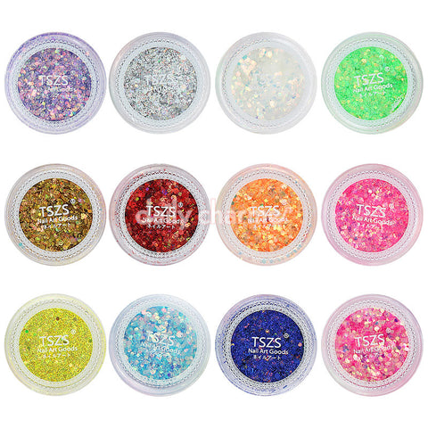 Colorful Mixed Hex Powder Glitter Set / 12 Jars