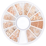 Rose Gold Nail Art Studs Wheel / 12 Decors Caviar Beads Metallic