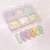 Pastel Resin Flower & Caviar Beads Mix / 6 Colors Spring Nail Art Decor Charms Gold Silver