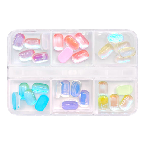 Aurora Squoval Glass Gems Mix / 6 Colors Rainbow Pink Blue Nail Art Decor