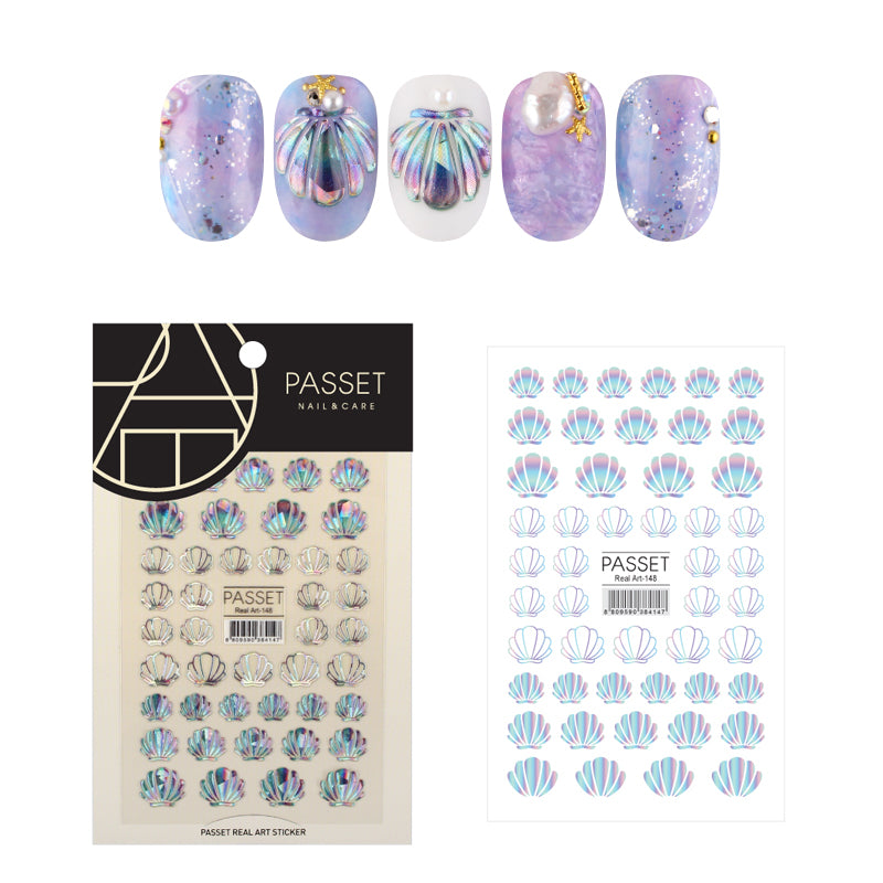 Passet Korean Nail Art Sticker / Holographic Blue Mermaid Shells 