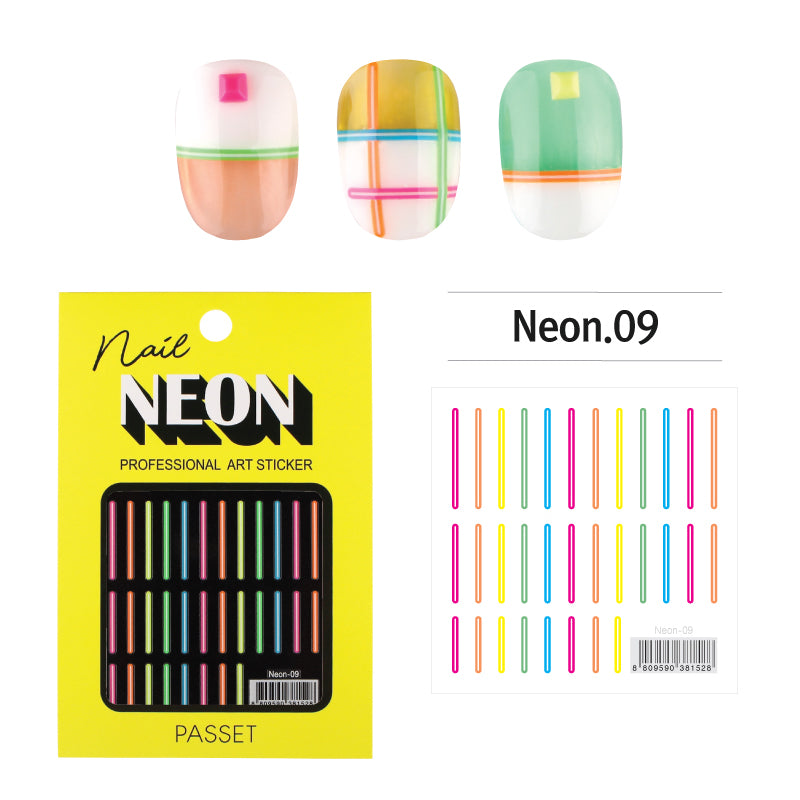 Passet Neon Blacklight Nail Art Sticker / Rainbow Stripes