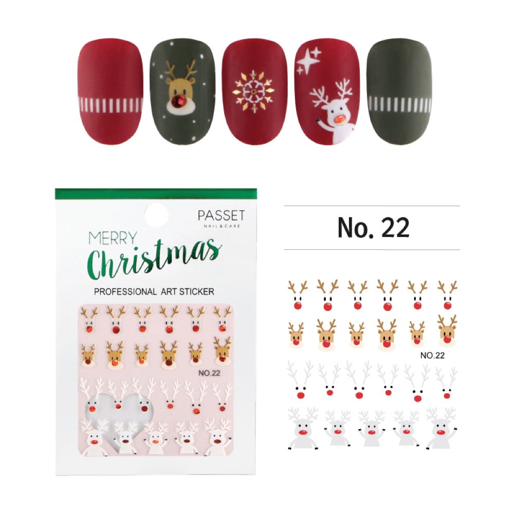 Passet Christmas Holiday Nail Art Sticker / Jolly Reindeer