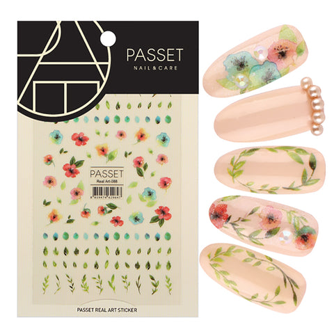 Passet Nail Art Sticker / Watercolor Flora Hibiscus Spring Design